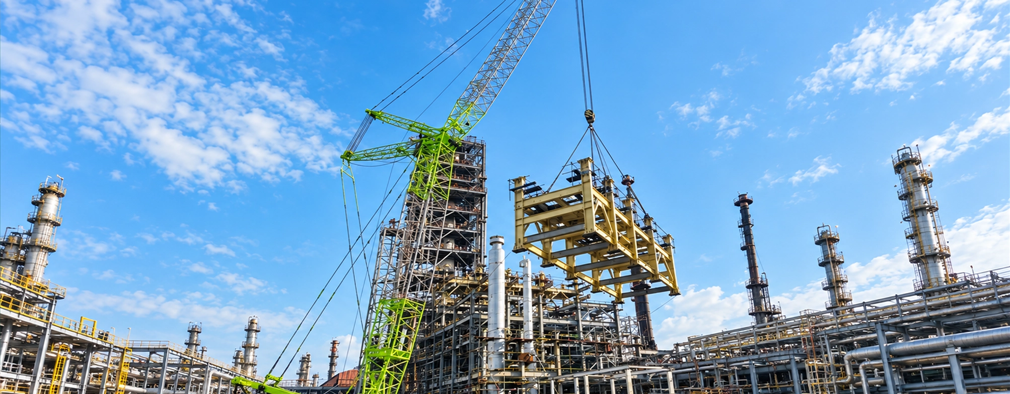Heavy lift and equipment erection at an industrial site